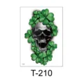 St. Patrick's Day temporary tattoo sticker featuring skull and green clover designs for party. - Irish Flower Arm T-210 / 150*210mm