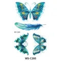 Waterproof temporary tattoo sticker with blue butterfly and feather designs, stylish variant. - Painted Style (WS-C260)