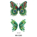 Peacock feather butterfly tattoo sticker variant, colorful body art design, waterproof face sticker. - Painted Style (WS-C263)