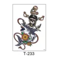 Waterproof temporary tattoo sticker featuring pirate skull, shark, and anchor old school design. - T-233 (Pirate Anchor Style)