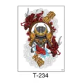 Waterproof temporary tattoo sticker featuring Japanese samurai mask, dragons, and koi fish design. - T-234 (Samurai Koi Twin Dragons Style)