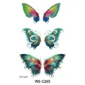 Vibrant peacock feather butterfly wing temporary face tattoos for festival and stage makeup. - Painted Style (WS-C265)