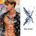 Men's waterproof herbal juice chest tattoo sticker variant dagger design, long lasting. - Crossed Daggers and Vines (WS-G100)