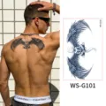 Herbal juice back tattoo sticker for men, realistic waterproof long-lasting wing design. - Winged Meditating Figure (WS-G101)