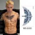 Chest temporary tattoo sticker for men, realistic waterproof herbal juice wing sword design. - Wings and Sword Motif (WS-G102)
