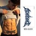 Waterproof temporary tattoo sticker for men, gothic metal style body art design, long lasting. - Abdomen Lettering Design (WS-G103)