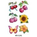 Glitter temporary tattoo sticker sheet featuring cute cherry, butterfly and floral designs. - WS-C141 / 120*76mm