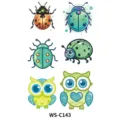 Cute cartoon ladybug and owl temporary tattoo sheet for kids, colorful glitter sticker. - WS-C143 / 120*76mm