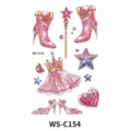 Enfants autocollants de tatouage temporaire à paillettes rose princesse couronne baguette - Style Couronne Magique (WS-C154)