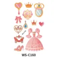 Ensemble de tatouages temporaires rose princesse enfants, couronne robe étanche magique. - Éléments de Princesse Rose (WS-C160)