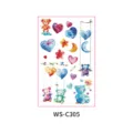 Waterproof cartoon bear and heart temporary tattoo sticker set for kids, colorful watercolor design. - WS-C305