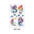 Waterproof glitter mermaid temporary tattoo stickers set for kids, cute cartoon body art. - WS-C306