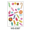Feuille de tatouage temporaire bonbon paillettes enfants, design coloré imperméable variante WS-E067. - Bonbon de Dessin Animé (WS-E067)