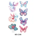 Feuille de tatouage temporaire papillon phénix coloré pour enfants, art corporel imperméable. - Fleurs et Oiseaux de Dessin Animé (WS-C148)