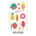 Autocollants de tatouage temporaire pailletés avec des fruits et donuts pour enfants - Fruits d'été et Desserts en Dessins Animés (WS-E029)