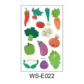 Joli ensemble d'autocollants de tatouage temporaire de légumes de dessin animé à paillettes. - Légumes en Dessins Animés (WS-E022)