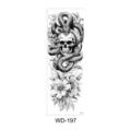 Volledige arm tijdelijke tattoo sticker met schedel slang ontwerp, zwart-wit waterdichte stijl. - Schedel met Opgerolde Slang en Bloemen Stijl (WD-197) / 170x480mm / Zwart Wit