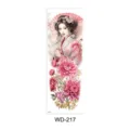 Volledige arm tijdelijke tattoo sticker met Japanse geisha en chrysant bloemendesign. - Geisha & Roze Chrysant Stijl (WD-217) / 170x480mm