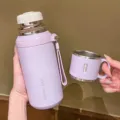 Bouteille isotherme en acier inoxydable avec infuseur à thé et sangle pour le quotidien. - 600ml / Petit Couvercle Bol avec Filtre à Thé / Violet