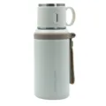 Botella de agua isotérmica de acero inoxidable con tapa de taza y asa portátil. - Vaso individual de 600ml / Blanco