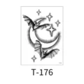 Halloween temporary tattoo sticker with dark bat and crescent moon design, black dotwork art. - Bat Moon Star (T-176)