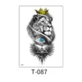 Waterproof temporary tattoo sticker featuring lion, crown and cross design model T-087. - Crown Blue-Eyed Lion and Cross (T—087) / 150*210MM