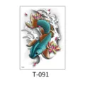 Waterproof temporary tattoo sticker featuring colorful koi fish and lotus design for body art. - Colorful Koi and Lotus (T—091) / 150*210MM