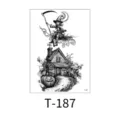 Waterproof dark Halloween temporary tattoo sticker featuring witch and haunted house design. - Witch Broom Haunted House (T-187) / 150x210MM