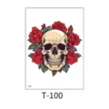 Waterproof temporary tattoo sticker featuring colorful skull and rose design for adults. - Colorful Skull and Red Roses (T—100) / 150*210MM / Colorful