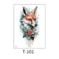 Waterproof temporary tattoo sticker featuring a colorful watercolor fox and floral design. - Colorful Fox and Flowers (T—101) / 150*210MM / Colorful