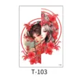 Waterproof temporary tattoo sticker featuring a stunning Japanese geisha and fox mask anime design. - Colorful Dual-Face Geisha and Fox (T—103) / 150*210MM / Colorful
