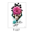 Colorful rose skull temporary tattoo sticker waterproof body art design model T-117 sticker - Pink Rose and Skull (T-117) / 150*210MM