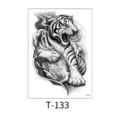 Waterproof temporary tattoo sticker featuring a roaring tiger and rose design, model T-133. - Black and White Tiger and Roses (T-133) / 150*210MM