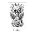 Temporary tattoo sticker waterproof black skull rose wolf design for men and women body art - Skeleton Wolf Rose Compass (T-131) / 150*210MM