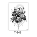 Black and white temporary tattoo sticker featuring birds and roses with geometric line art. - Double Birds Rose Geometric (T-148) / 150*210MM