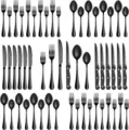 Conjunto de cubiertos negros de acero inoxidable moderno cuchillo tenedor cuchara - Juego de 48 Piezas / Negro