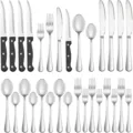 Set de cubiertos de acero inoxidable 24 piezas cuchillo tenedor cuchara mesa cocina. - Juego de 24 / Plateado
