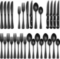 Juego de cubiertos de acero inoxidable negro mate 24 piezas tenedores cuchillos cucharas - Juego de 24 / Negro