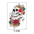 Waterproof temporary tattoo sticker featuring skull and roses design for men and women body art - T-236 (Gothic Skull Rose Style)