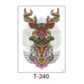 Waterproof temporary tattoo sticker with colorful geometric deer and tiger totem design for body art. - T-240 (Geometric Deer Tiger Style)