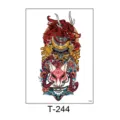 Japanese style temporary tattoo sheet featuring dragon samurai and fox mask design for body art. - 150*210MM / Japanese Red Dragon Samurai Fox Mask Style (T—244)