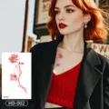 Red rose butterfly tattoo sticker sexy body art temporary sticker waterproof transfer decal - Rose Butterfly Style (HD-002) / 120*76mm / Red