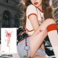 Red butterfly temporary tattoo sticker, vintage aesthetic body art for women and girls. - Line Art Butterfly Style (HD-005)