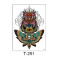 Waterproof temporary tattoo sticker featuring colorful owl and skull butterfly design. - T-251 (Owl Mandala Style)