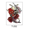 Waterproof temporary tattoo sticker featuring Japanese skull, Hannya mask, and koi fish design. - T-252 (Skull Hannya Koi Style)