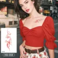 Retro red butterfly temporary tattoo sticker for women, sexy collarbone body art decal. - Vine Butterfly Style (HD-008)