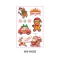Cute Christmas temporary tattoo stickers for kids, featuring cartoon gingerbread men and Santa. - WS-H020