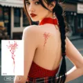 Red spider lily temporary tattoo sticker variant, stylish floral body art decal. - Lycoris Butterfly Style (HD-010)