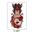 Temporary tattoo sticker waterproof Japanese geisha kitsune mask design for adults body art - T-257 (Geisha Hannya Fox Mask Style)