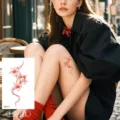 Red floral temporary tattoo sticker, elegant flower body art design for women and girls. - Red Floral Line Style (HD-011)